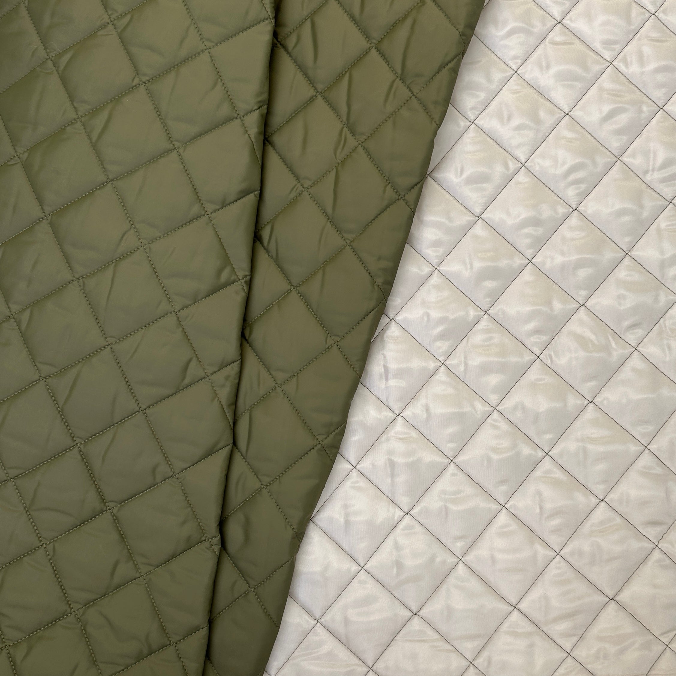 No. 1406 quilted fabric diamonds olive green | beige