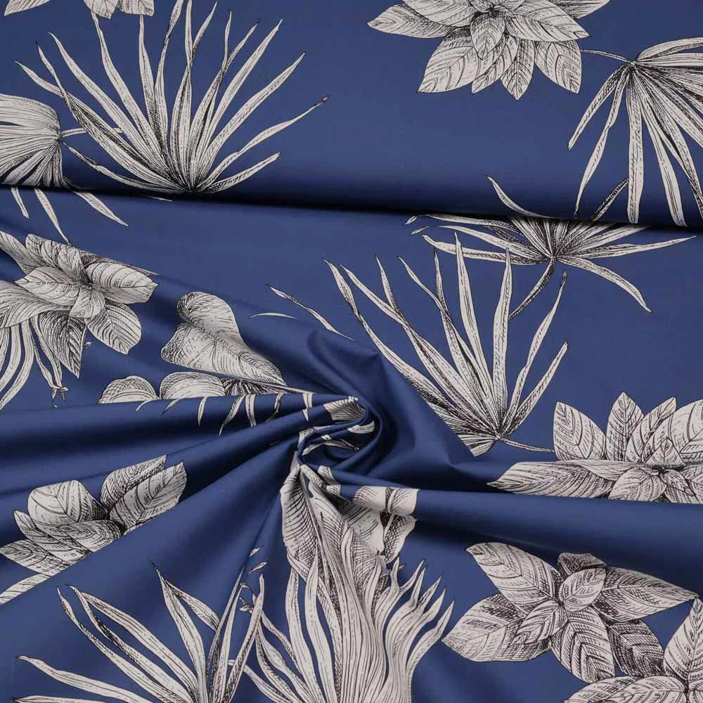 No. 1395 Cotton fabric palm leaves dark blue