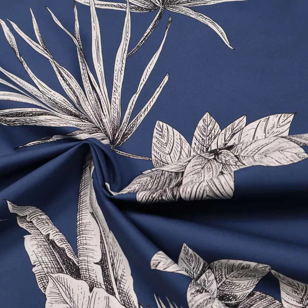 No. 1395 Cotton fabric palm leaves dark blue