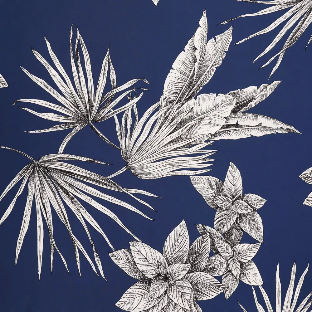 No. 1395 Cotton fabric palm leaves dark blue