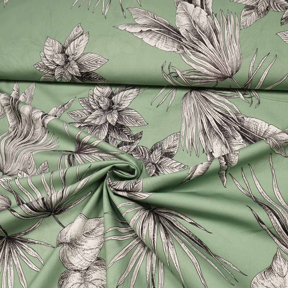 No. 1396 Cotton fabric palm leaves sage