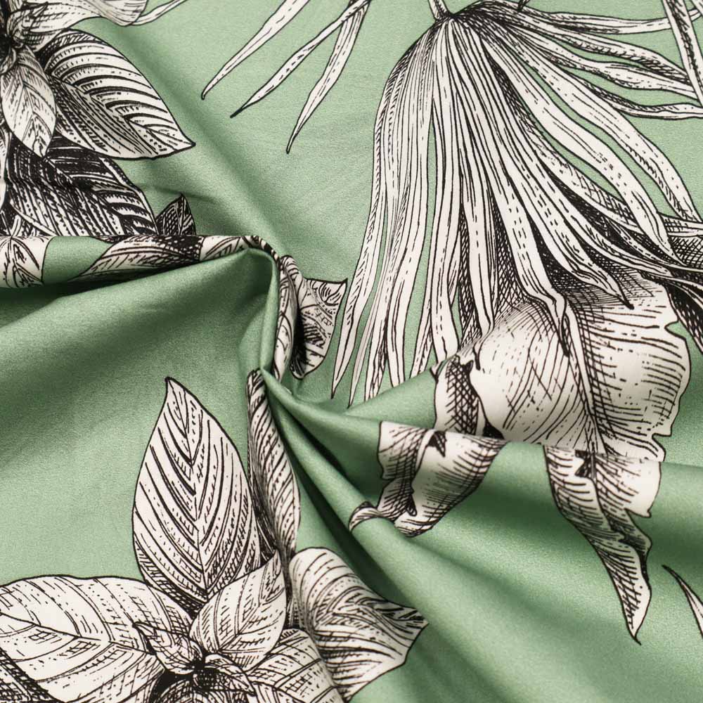 No. 1396 Cotton fabric palm leaves sage