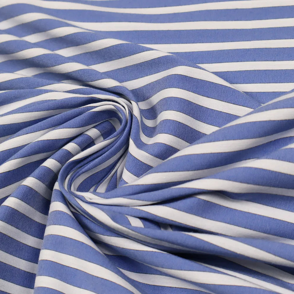 No. 1410 Cotton Poplin Stretch blue | white striped